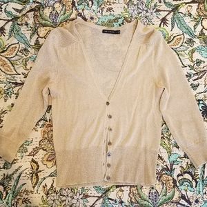 Metallic gold 3/4 sleeve button down sweater
